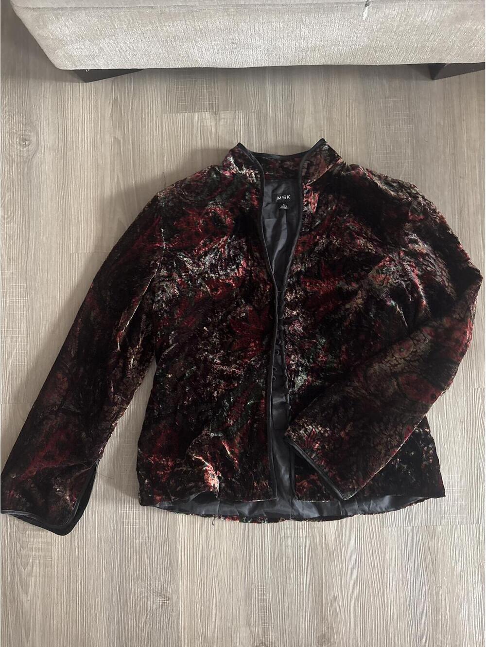 MSK Women's Velvet Paisley Pattern Jacket with Button Closure